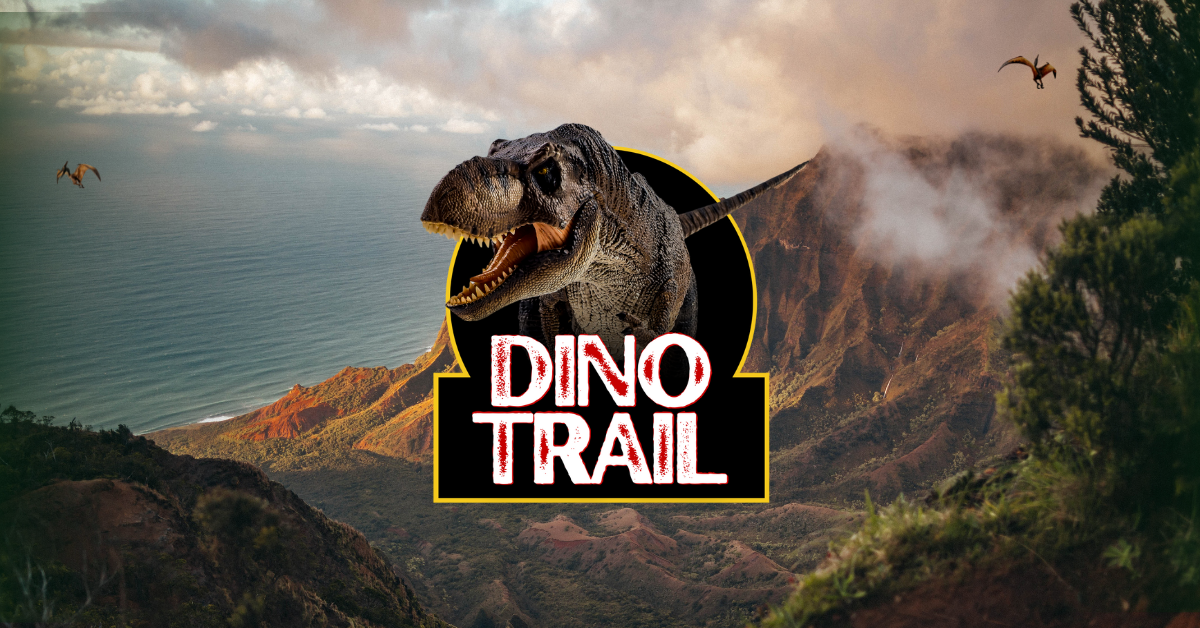 Dino trail logo showing picture of a Tyrannosaurus